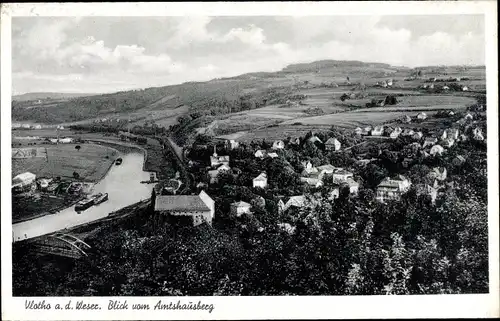 Ak Vlotho in Nordrhein Westfalen, Panorama vom Amtshausberg, Ort, Fluss, Lastkahn