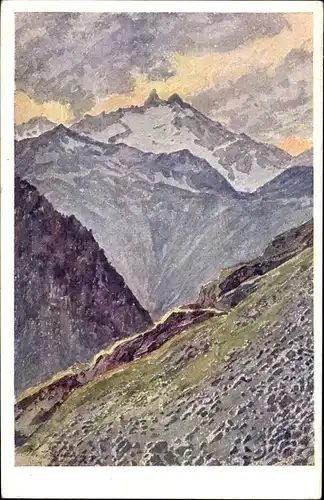 Künstler Ak Eisenmenger, K., Tirol Österreich, Reichenspitze, Talblick von der Warnsdorferhütte
