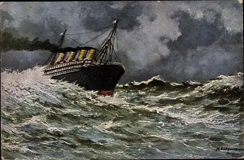 Künstler Ak Lissmann, H., Passagierschiff, Dampfer auf offenem Meer während des Sturms