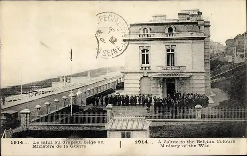 Ak Seine Maritime, Le salut au drapeau belge au Ministere de la Guerre