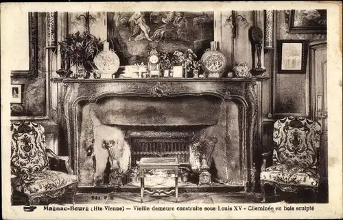 Ak Magnac Bourg Haute Vienne, Vieille demeure construite sous Louis XV, Cheminee en bois sculpte
