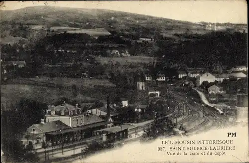 Ak Saint Sulpice Lauriere Haute Vienne, Vue de la Gare et du depot