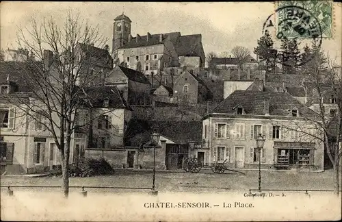 Ak Châtel Censoir Yonne, La Place, Eglise