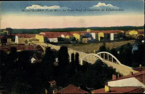 Ak Montauban Tarn et Garonne, Pont Neuf, Quartier de Villebourbon