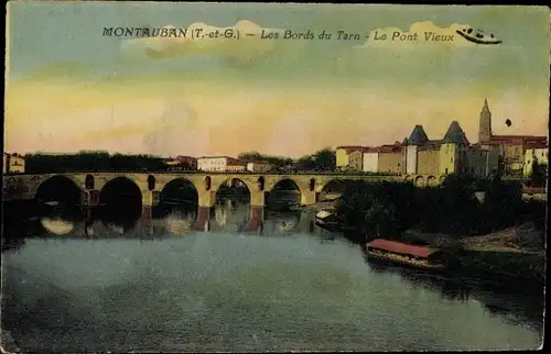 Ak Montauban Tarn et Garonne, Les Bords du Tarn, Le Pont Vieux