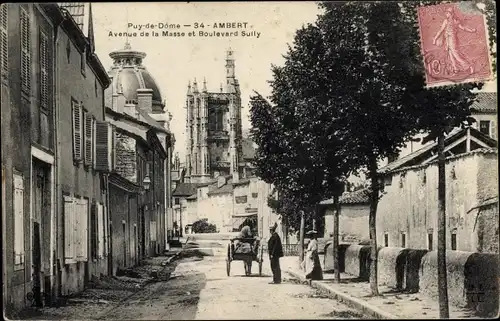 Ak Ambert Puy de Dôme, Avenue de la Masse, Boulevard Sully