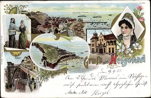 Litho Helgoland in Schleswig Holstein, Treppe, Post, Trachten, Tanz