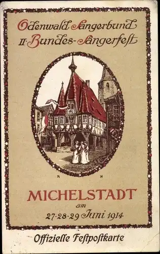 Künstler Ak Michelstadt im Odenwald, 22, Bundes Sängerfest 1914, Odenwald Sängerbund