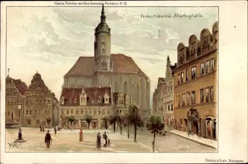 Künstler Litho Naumburg an der Saale, Marktplatz, Kirche