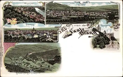 Litho Naumburg an der Saale, Rudelsburg, Saalfeld, Weißenfels, Schwarzburg, Trippstein, Saalestrand