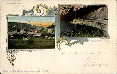 Ak Kyffhäuserland in Thüringen, Grottenhöhle mit See, Barbarossahöhle