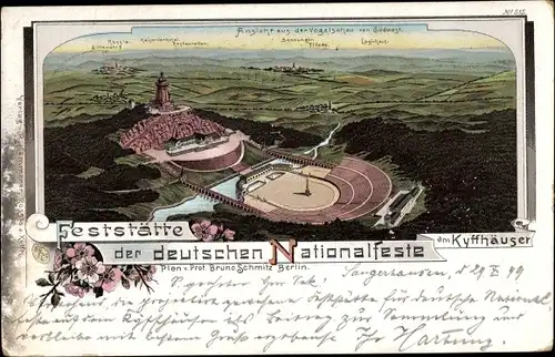 Litho Steinthaleben Kyffhäuserland in Thüringen, Kaiser Wilhelm Denkmal, Deutsche Nationalfeste