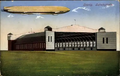 Ak Leipzig in Sachsen, Zeppelin Sachsen über der Luftschiffhalle