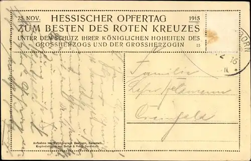 Ak Großherzog Ernst Ludwig von Hessen Darmstadt, Familie, Hessischer Opfertag 1915, Rotes Kreuz