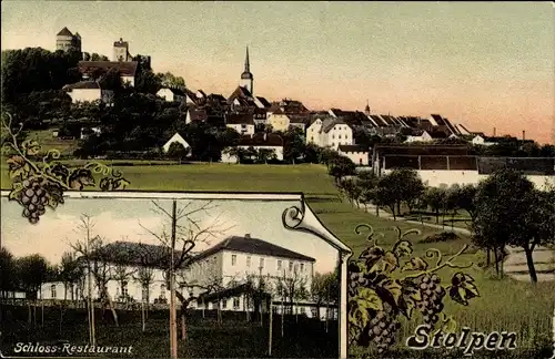 Ak Stolpen in Sachsen, Schloss Restaurant, Panorama