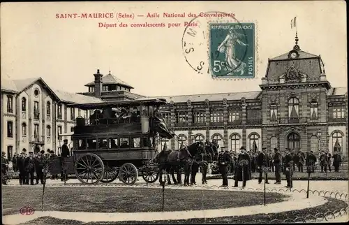 Ak Saint Maurice Val-de-Marne, Asile National des Convalescents, Départ des convalescents pour Paris