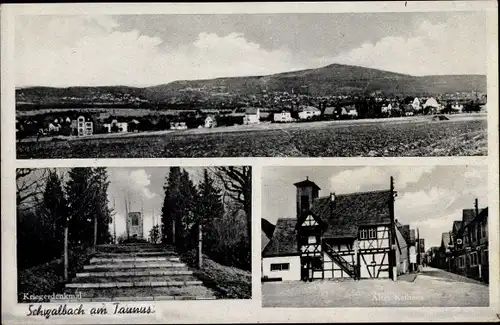 Ak Bad Schwalbach im Taunus, Kriegerdenkmal, Totalansicht, altes Rathaus