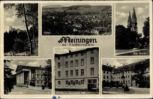 Ak Meiningen in Thüringen, Gasthaus Thüringer Hof, Markt, Schlosshof, Schloss Landsberg