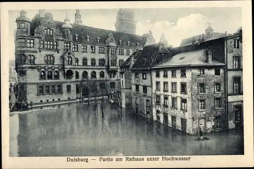 Ak Duisburg im Ruhrgebiet, Partie am Rathaus, Hochwasser
