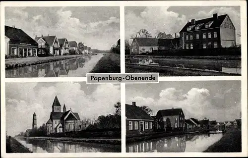 Ak Obenende Papenburg im Emsland, Blick zur Kirche, Fluss, Siedlung