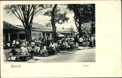 Ak Garut Indonesien, Pasar, Platz, Tische, Stühle