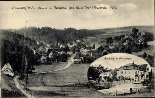 Ak Grund Mohorn Wilsdruff Sachsen, Klein Tirol, Gasthaus zu den Linden, Blick auf den Ort