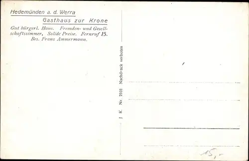 Künstler Ak Hedemünden im Werratal, Gasthaus zur Krone