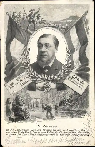 Ak Südafrika, Präsident Paul Kruger, Buren, Fahnen