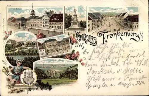 Litho Frankenberg an der Zschopau Sachsen, Marktplatz, Friesenpark, Lützeltal Viadukt