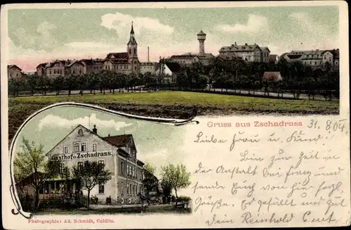Litho Zschadrass Colditz in Sachsen, Panorama, Gasthof z. Zschdrass