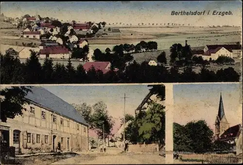 Ak Berthelsdorf Weißenborn Erzgebirge, Gesamtansicht, Kirchpartie, Gasthof