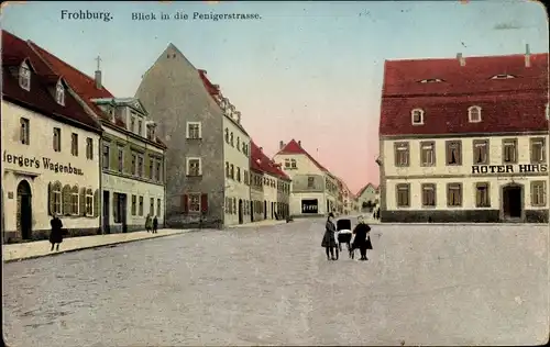 Ak Frohburg in Sachsen, Hotel "Roter Hirsch", Blick in die Penigerstraße
