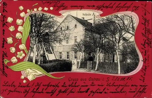Jugendstil Passepartout Ak Ostrau in Sachsen, Schule