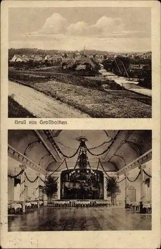 Ak Großbothen Grimma in Sachsen, Blick auf den Ort, Gasthaus, Innenansicht