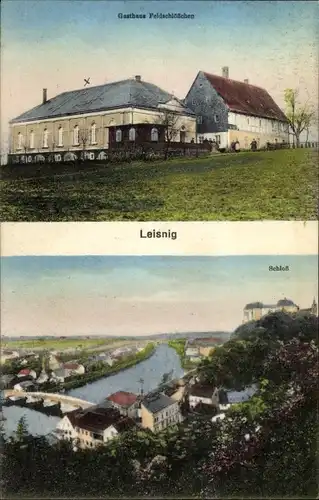 Ak Leisnig an der Freiburger Mulde Sachsen, Gasthaus Feldschlösschen, Schloss