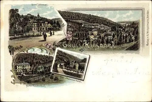 Litho Kipsdorf Altenberg im Erzgebirge, Hotel Tellkoppe, Hotel Fürstenhof, Restaurant Halali