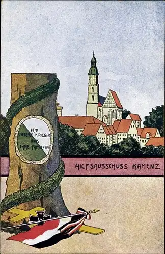 Künstler Ak Kamenz Sachsen, Hilfsausschuss für unsere Krieger und ihre Familien, Ortsansicht