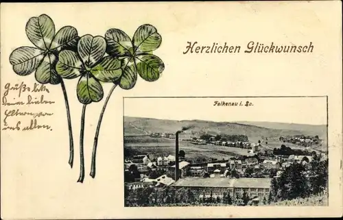 Passepartout Ak Falkenau Flöha in Sachsen, Glückwunsch Sonstige, Kleeblätter, Blick auf den Ort