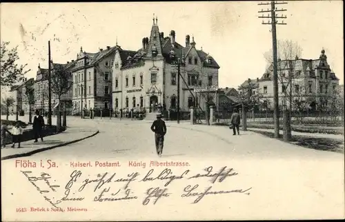 Ak Flöha in Sachsen, König Albertstraße, Kaiserliches Postamt