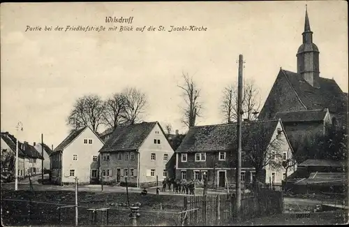 Ak Wilsdruff in Sachsen, Partie bei der Friedhofstraße mit Blick auf die St. Jacobi-Kirche