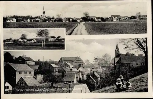 Ak Dresden Schönfeld, Teilansichten mit Kirche