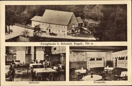 Ak Hermsdorf im Osterzgebirge, Zwergbaude, Speisesaal, Zwergstube