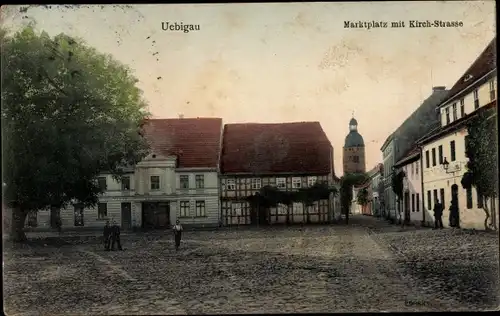 Ak Uebigau Wahrenbrück in Brandenburg, Marktplatz, Kirchstraße