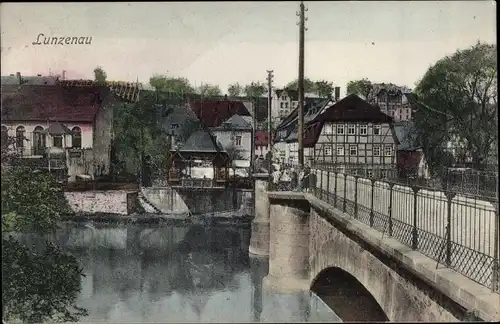 Ak Lunzenau in Sachsen, Ortspartie, Brücke