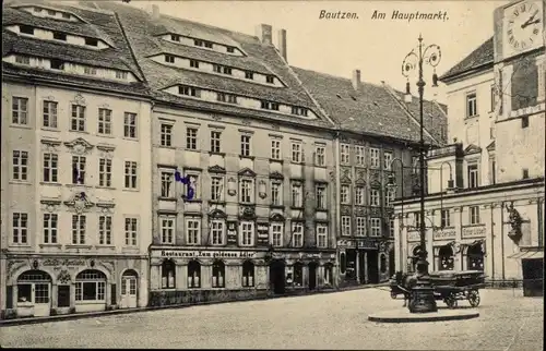 Ak Bautzen in der Oberlausitz, Partie am Hauptmarkt, Restaurant Zum goldenen Adler