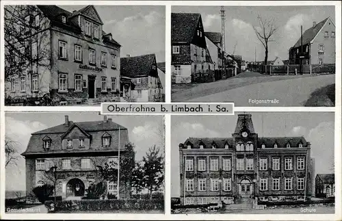 Ak Limbach Oberfrohna Sachsen,Gemeindeamt, Folgenstraße, Schule, Gasthof zur Börde