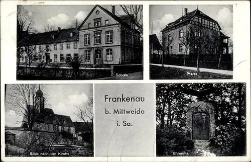 Ak Frankenau Mittweida in Sachsen, Schule, Pfarre, Kirche, Ehrenmal