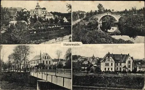 Ak Hainewalde Oberlausitz, Schloss, Brücke, Teilansichten