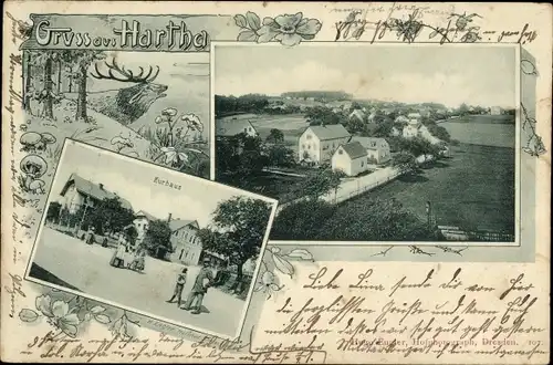 Ak Hartha Hintergersdorf Tharandt im Erzgebirge, Gesamtansicht des Ortes, Kurhaus