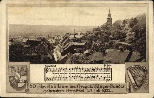 Ak Hohenstein Ernstthal in Sachsen, Gesamtansicht, 60-jähr. Jubiläum des Erzgeb. Sänger-Bundes 1922